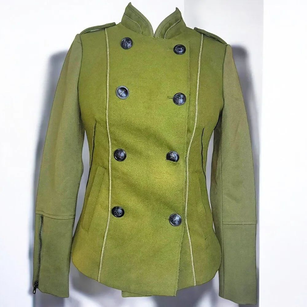 Army green double-breasted tapered military blazer suit jacket